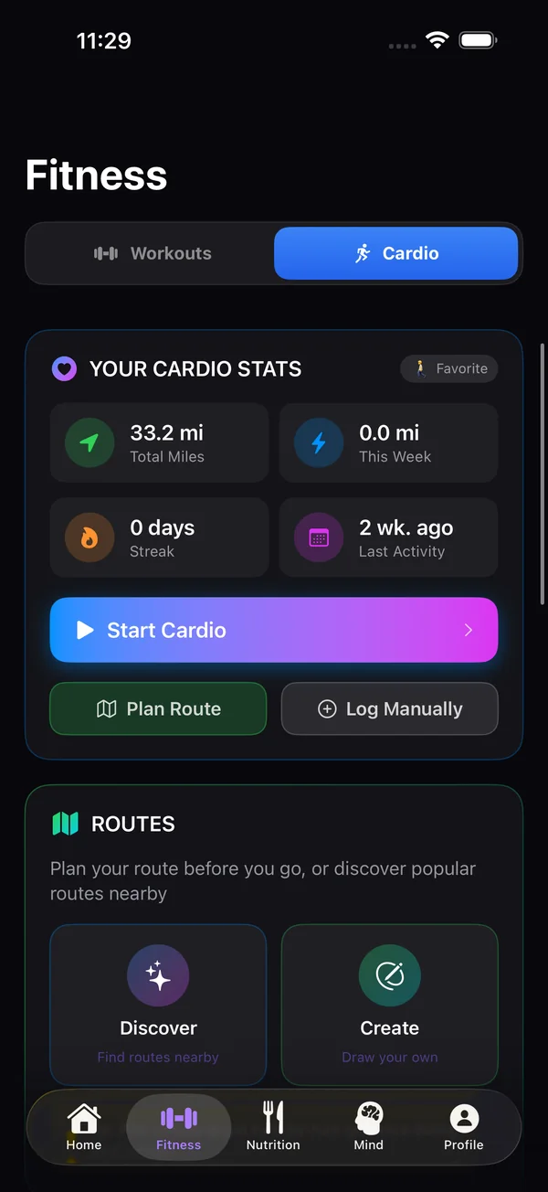 Evolve cardio stats and routes screen