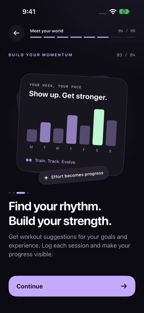 Evolve workout suggestions screen